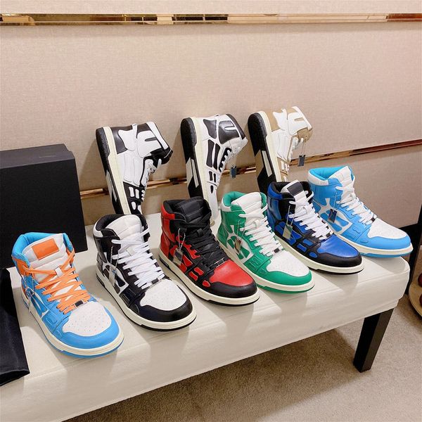 

fashion designer men basketball shoes mixed color leather bone high-lace-up platform sneakers outdoor man skateboard shoe casual sports trai, Black