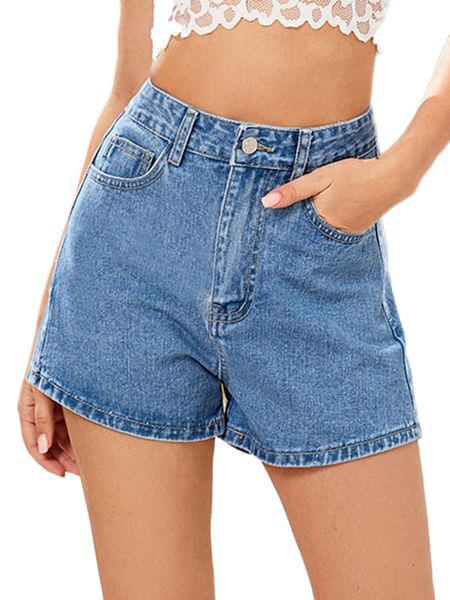 

washed pocket detail solid denim shorts c2y9#, White;black