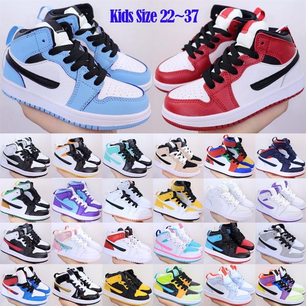 

1 1s kids basketball shoes 48 colors designer university blue chicago shadow light smoke grey barely orange obsidian babys tod156w, Black