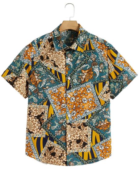 

men patchwork print shirt 31ky#, White;black