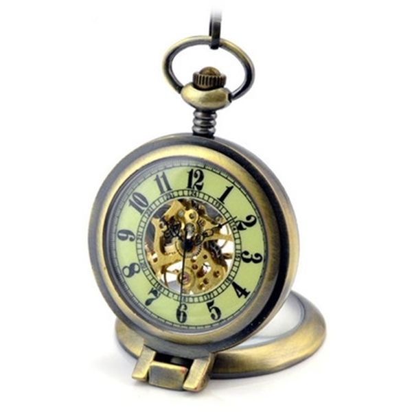 Retro Steampunk Leuchtende mechanische Taschenuhr Männer Frauen Halskette Uhr GESCHENK FOB Vintage Bronze Leuchtende Taschenuhr T200502