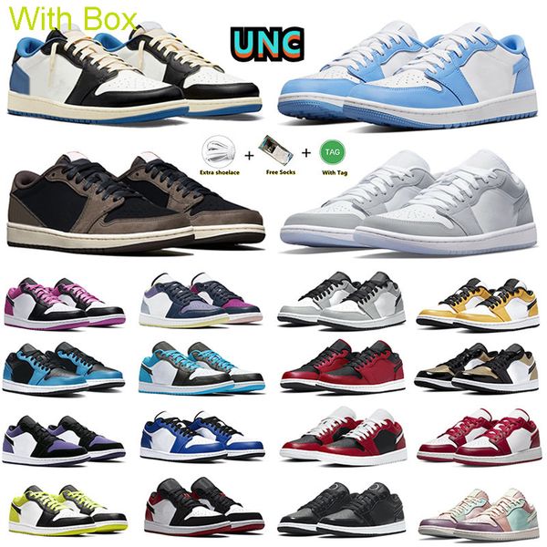 CON SCATOLA Designer scatola gratuita (8 giorni per ottenere scarpe) 1 scarpe da basket da uomo basse 1s sneakers White Camo Light Smoke Wolf Grey frammento UNC Panda Royal Court Purple G Escursionismo