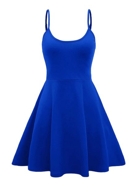 

solid flare hem cami dress u2lq#, Black;gray