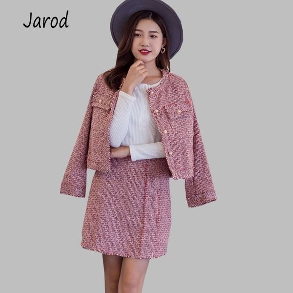 

fashion autumn winter tweed suit set womens single breasted short jacket coat high waist tassels bodycon mini skirt 210526, White