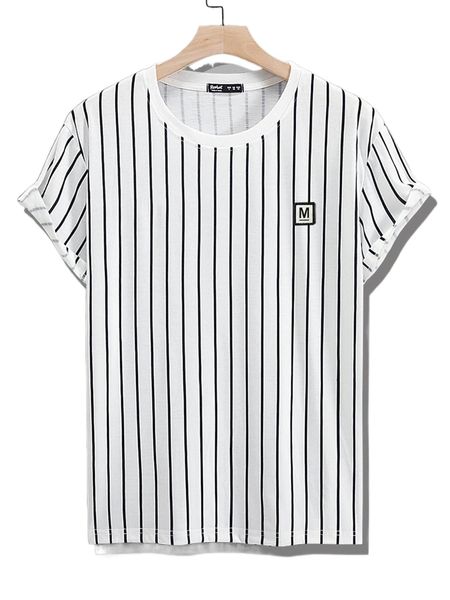 

men letter & stripe print tee o8vd#, White;black