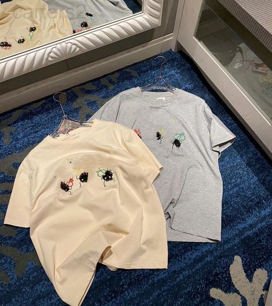 

women's t-shirt designer 22 spring and summer new loe cartoon animation co bred small coal ball embroidery fashion age reducing loose t, White