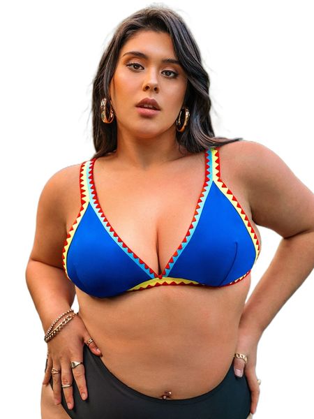 

plus whipstitch trim triangle bikini i8bm#, Black