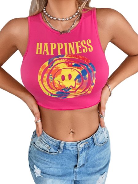 

letter & expression print crop tank x9m6#, White