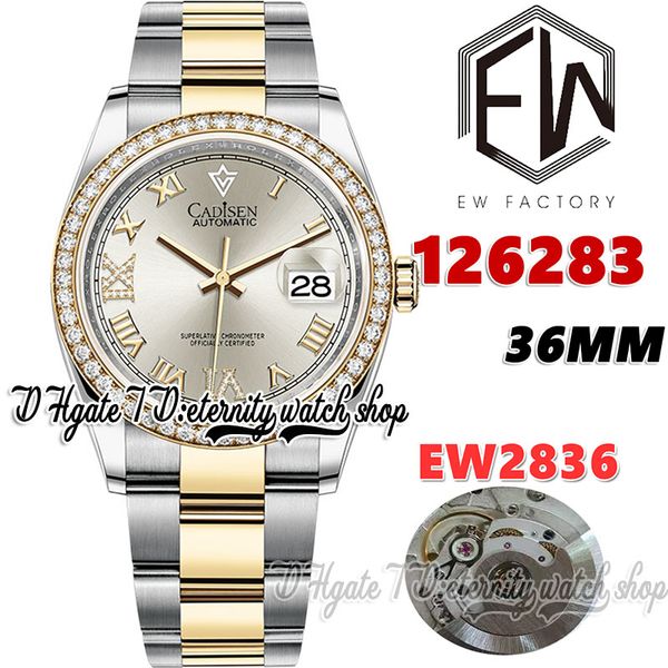 EWF V3 EW126283 EW2836 Ladies automáticas assistir diamantes moldura de prata Dial Marcadores Romanos Two Tone 904L Steel Bracelet com o mesmo cartão de garantia serial Eternity Watches Watches