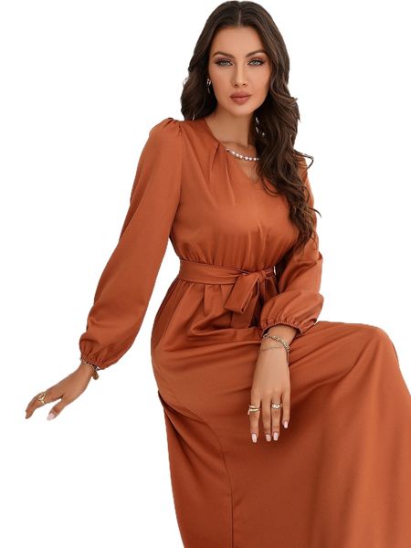 

puff sleeve belted dress b3wz#, Black;gray