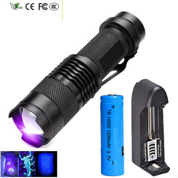 Nova lanterna UV de tocha de lanterna UV com zoom Mini UV Black Light Light Pet Stains Detector Scorpion Hunting Yunmai