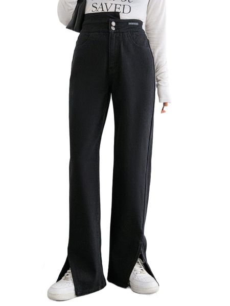 

dazy patched asymmetrical waist slit hem jeans t3fo#, Blue