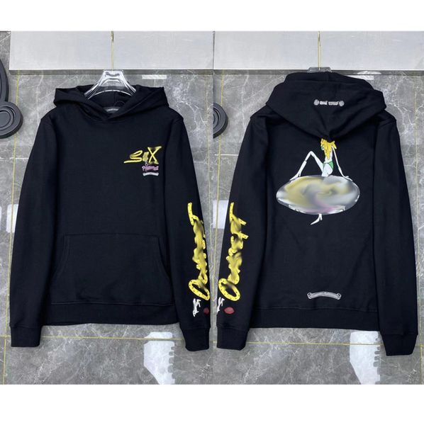

mens loose brand sweatshirts classic ch designer hoodie horseshoe sanskrit print luxury zipper jacket pullover hooded coat fashion women sw, Black