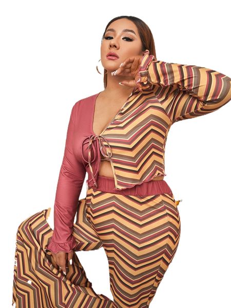 

x distinctly deneen plus chevron print tie front tee l2ah#, Black