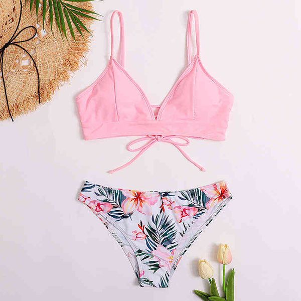 

split women's swimsuit solid color floral braided swimsuit bikini, White;black