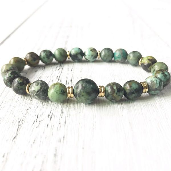 Bracelets de charme 2022 Estilo Africano Turquoises Bracelet Moda Presente para homens Jóias de pulso Green Greds Elasticity Yoga Mala