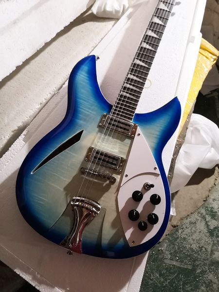

12 strings blue semi-hollow electric guitar flame maple veneer