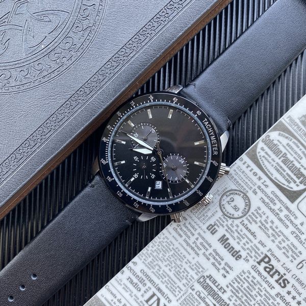 

2022 new six stitches luxury mens watches all dials work 43 mm in diameter quartz watch brand logo chronograph clock fashion leather strap, Slivery;brown
