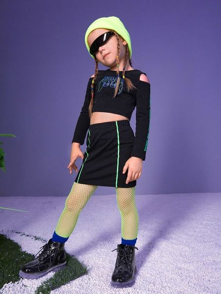 

toddler girls cut out game console print crop tee & skirt set she, White