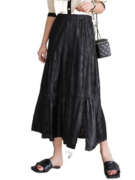 

dazy seam detail ruffle hem skirt 64bn#, Black