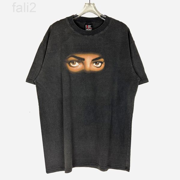 

men's t-shirts designer washed and worn vintage jackson eye print short sleeve t-shirt high street men women loose lovers tee w8y8, White;black