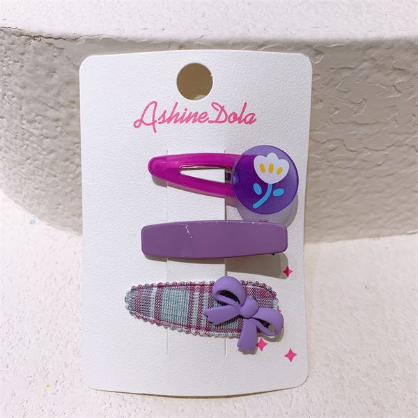 

2022 3 pcs new sweet girl beautiful candy-colored flower bb clip fashion korean children's bow plaid fabric hairpins hair accessories, Slivery;white