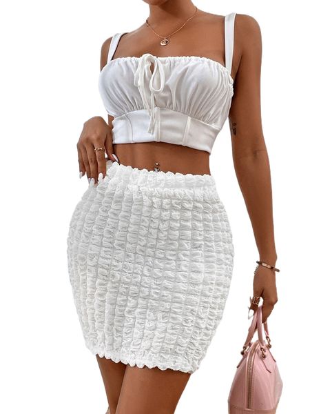 

high waist solid textured bodycon skirt c2km#, Black