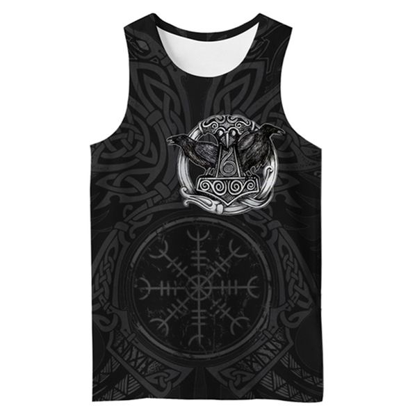 Cloocl 3D Baskı Tank Top Viking Sembol Dövme Raven Street Giyim Yelek Kolsuz Erkekler Kadın Günlük Fitness Drop 220627