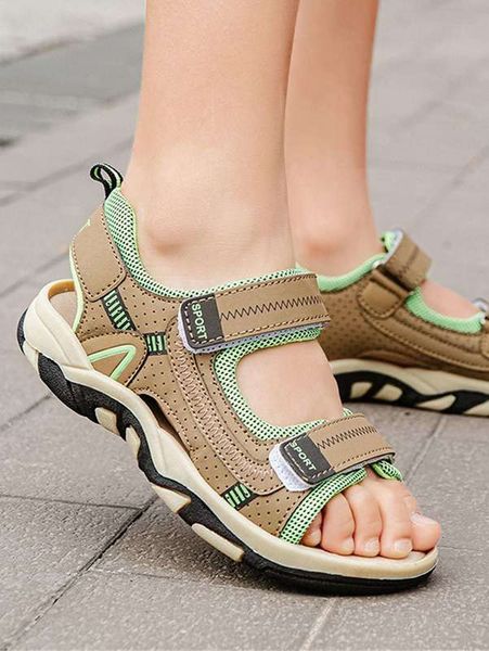 

boys colorblock hook-and-loop fastener sports sandals she, Black;red