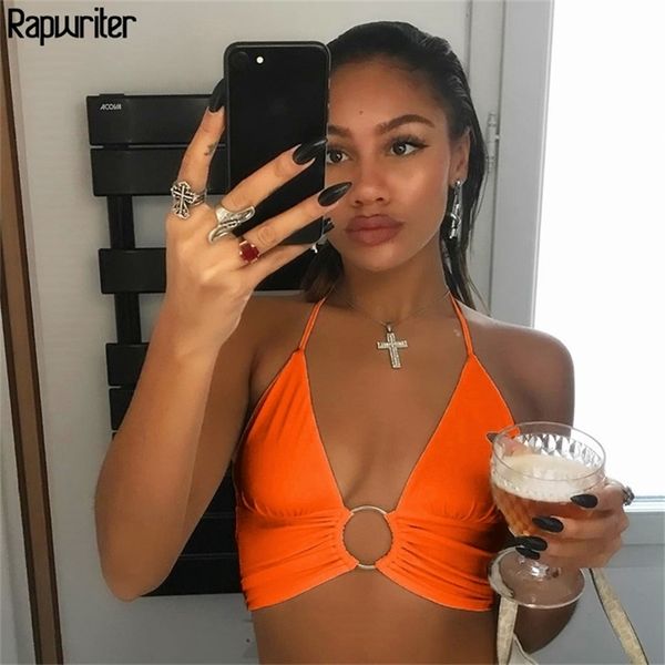

rapwriter halter lace-up backless tank women summer heat bandage short woman sleeveless camis patry club 210325, White