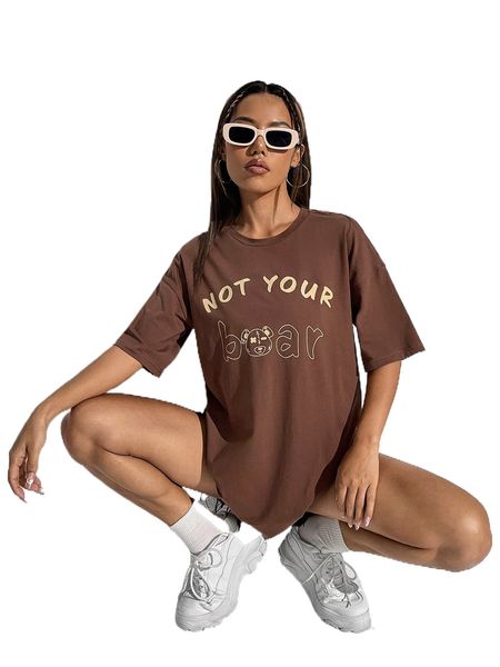 

x the noc design cartoon & slogan graphic longline tee k0er#, White