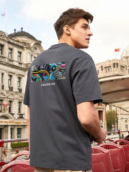 

men geo & letter graphic tee q12l#, White;black