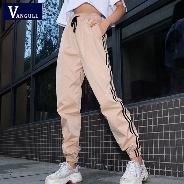 

vangull casual pants women's sweatpants and joggers patchwork striped sweat pants spring autumn high waist trousers 201228, Black;white