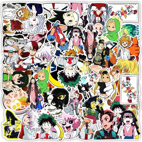 Impermeável 10/30 / 50 pcs Mix Anime Adesivos Demon Slayer Meu herói Academia Adesivo Decalques dos desenhos animados Skate Telefone Carro Laptop Graffiti Adesivo de Carro Adesivo