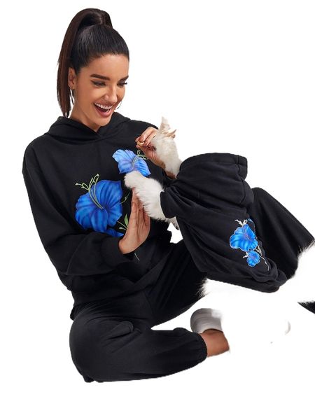 

x juan carlos angleró floral print drop shoulder hoodie h11s#, Black