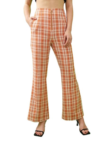 

x sterling tartan zip up flare leg pants z0dy#, Black;white