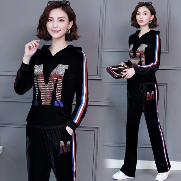 

winter velvet suits women 2 piece set velor tracksuits women outfit sportsuit coord set and pant suit black clothing y201128, Gray