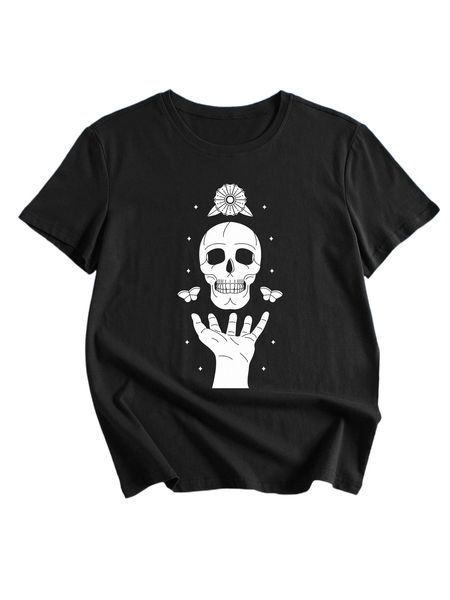 

romwe x nickbaileydesigns skull & hand print tee s6p9#, White