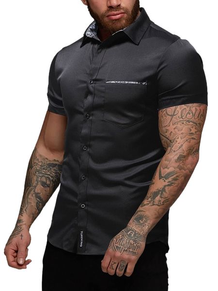 

men button up pocket patched shirt 19i6#, White;black