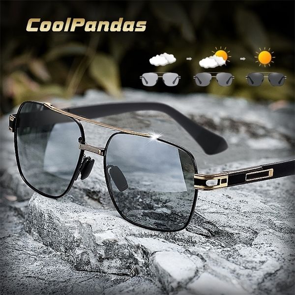 

coolpandas sunglasses polarized men women pochromic uv400 protection driving sun glasses chameleon lens 220616, White;black