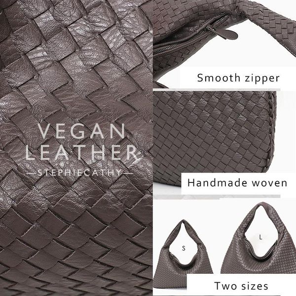 A113 Vegan Abendtaschen Marke Leder Hobo Bag Handarbeit Gewebt Casual Weibliche Handtasche Große Kapazität Patchwork Zipper Frauen Schulter