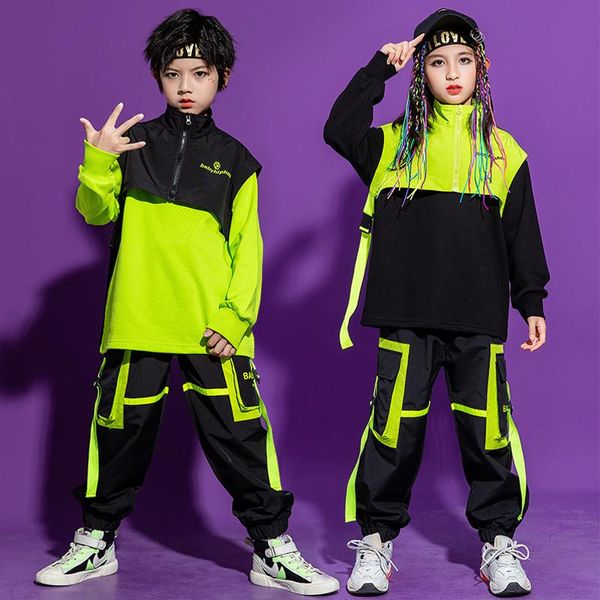 Vestuário de palco para crianças roupas de dança hip hop moda tops ou calças streetwear colete sem mangas para meninas meninos roupas de dança traje extravagante