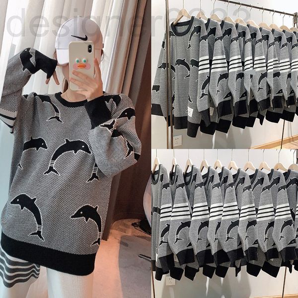 

women's knits & tees designer early spring four bar tb college wind dolphin pattern loose lazy knitting versatile fashion sweater xeq7, White