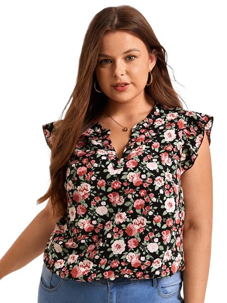

plus allover floral popover 880b#, Black