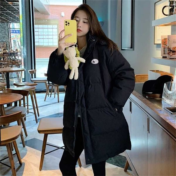 

winter women's thick warm parka mid-length coat loose ladies clip casual gram cotton jacket korean hooded cotton jacket 211120, Black