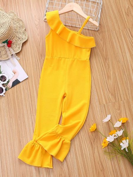 

toddler girls asymmetrical neck ruffle trim jumpsuit she, Blue