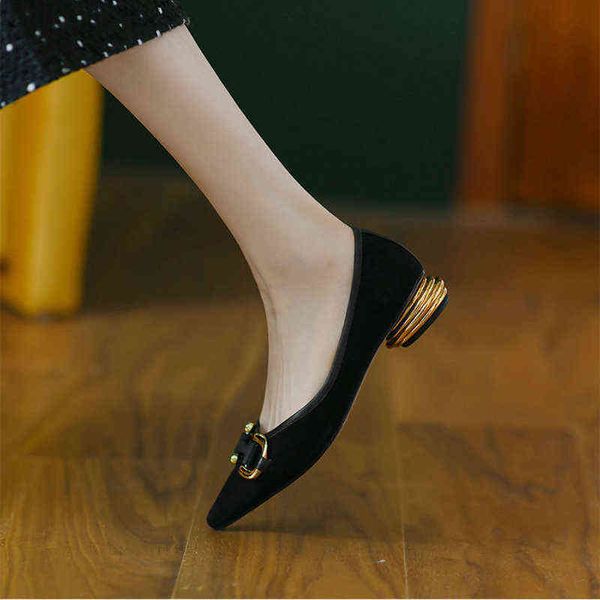 

dress shoes 3cm mode elegante lage hak vrouwen hoge hakken suede puntschoen schoenen houndstooth metalen decoratieve bootschoenen party scho, Black