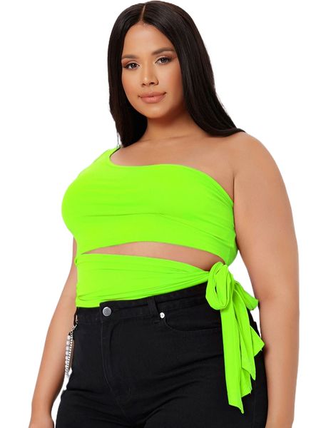 

plus solid one shoulder tie detail e5ov#, Black