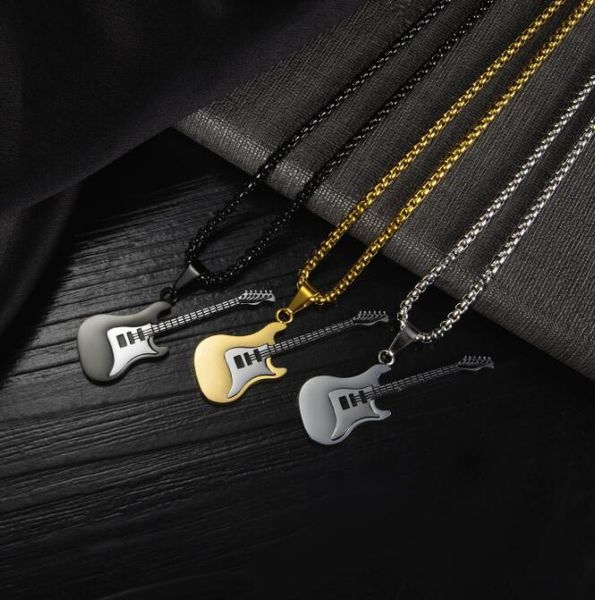 

hip hop guitar pendant street classic trendy men's titanium steel necklace, Silver