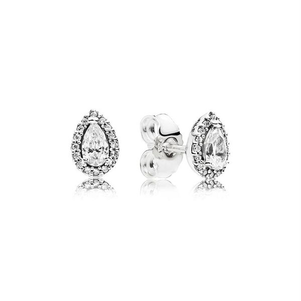 

sparkling teardrop halo stud earrings 925 sterling silver for pandora tear drop luxury designer jewelry women stud earring with or325z, Golden;silver